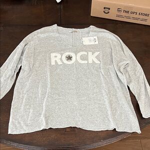 Stylish Gray 'Rock' Graphic Long Sleeve Top